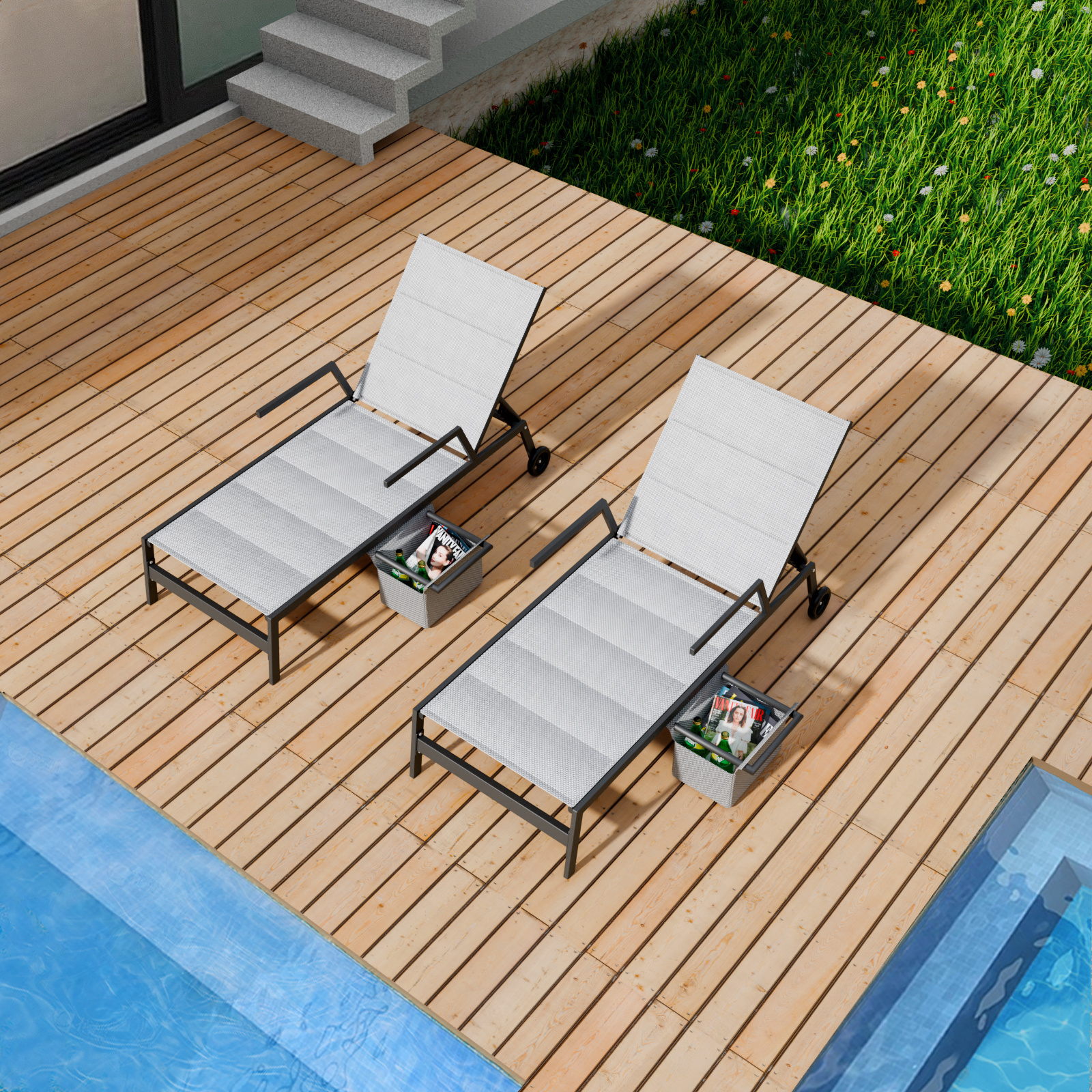 Aluminium Padded Adjustable Sunbed Beach Swimming Pool Chair Textilene Seat Sun Lounger