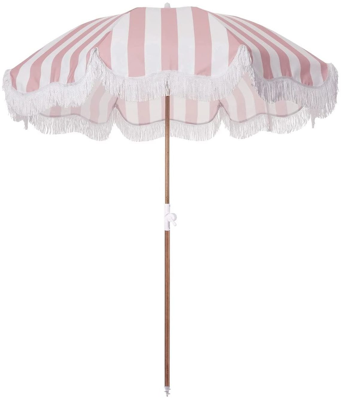 Pink and White stripe Chic Prints & Cute Fringe-Sturdy Premium Steel Pole Easy to Use & Carry  Tassel Parasol