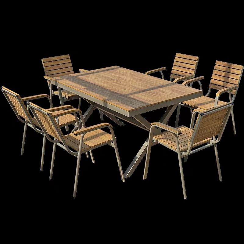 High Quality Outdoor Vineyard Patio Furniture Aluminum Dining Set with Table and Chair for Garden Brown