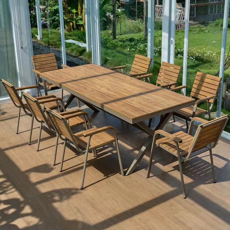 High Quality Outdoor Vineyard Patio Furniture Aluminum Dining Set with Table and Chair for Garden Brown