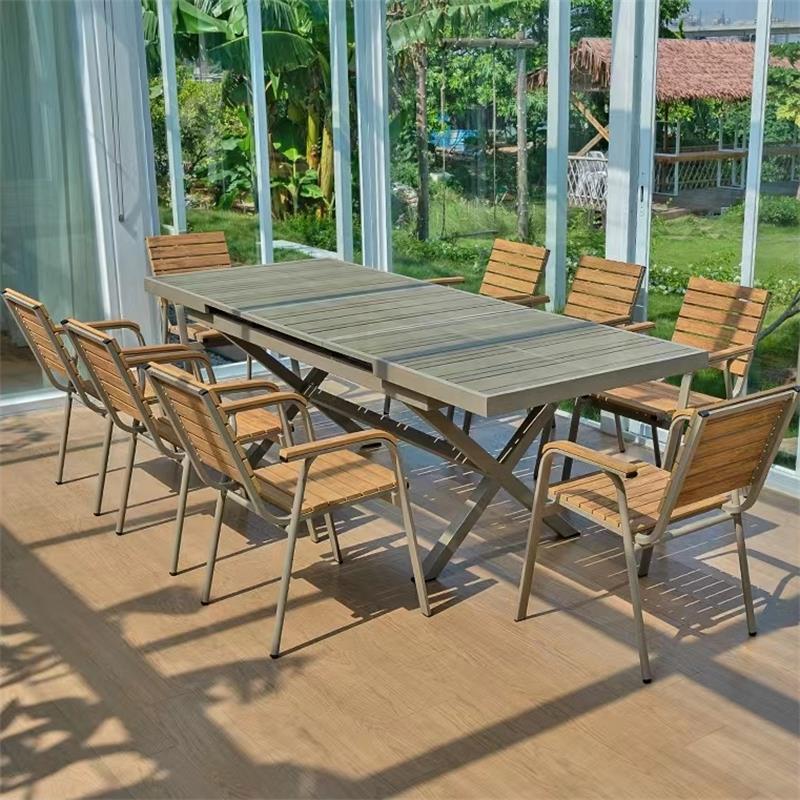 High Quality Outdoor Vineyard Patio Furniture Aluminum Dining Set with Table and Chair for Garden Brown