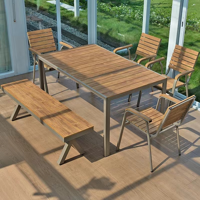 High Quality Outdoor Vineyard Patio Furniture Aluminum Dining Set with Table and Chair for Garden Brown