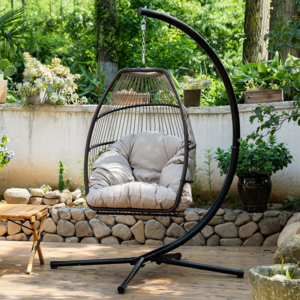 High Quality Patio Garden Egg Chair Rattan Hanging Swing Chair  With Stand for Indoor or Outdoor