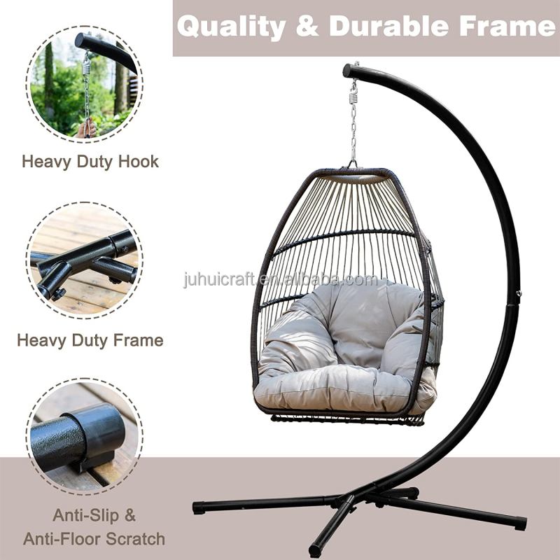 High Quality Patio Garden Egg Chair Rattan Hanging Swing Chair  With Stand for Indoor or Outdoor