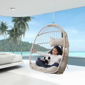 Outdoor Patio Wicker Hanging Chair Swing Hammock Egg Basket Chairs Without Stand UV Resistant Cushions