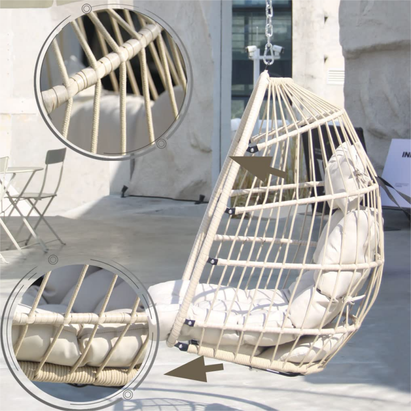 Outdoor Patio Wicker Hanging Chair Swing Hammock Egg Basket Chairs Without Stand UV Resistant Cushions