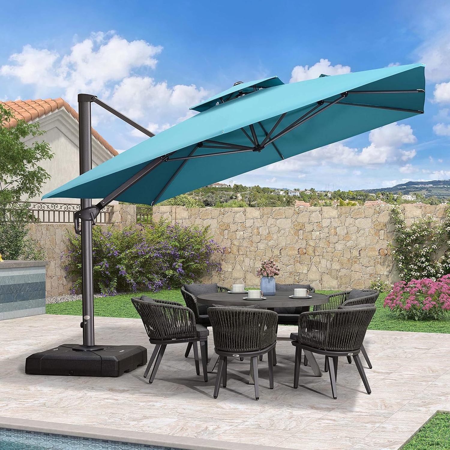 Led Big Size Umbrella Parasol Metal 3M Dia Solar Panel Patio Restaurant Umbrella Outdoor Garden