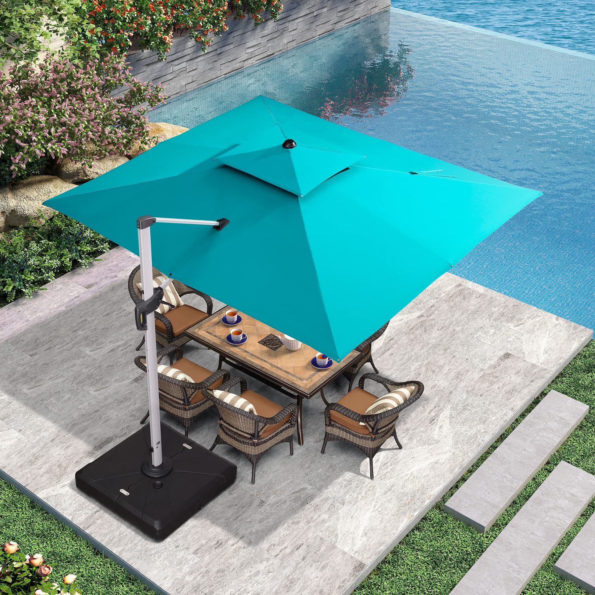 Led Big Size Umbrella Parasol Metal 3M Dia Solar Panel Patio Restaurant Umbrella Outdoor Garden