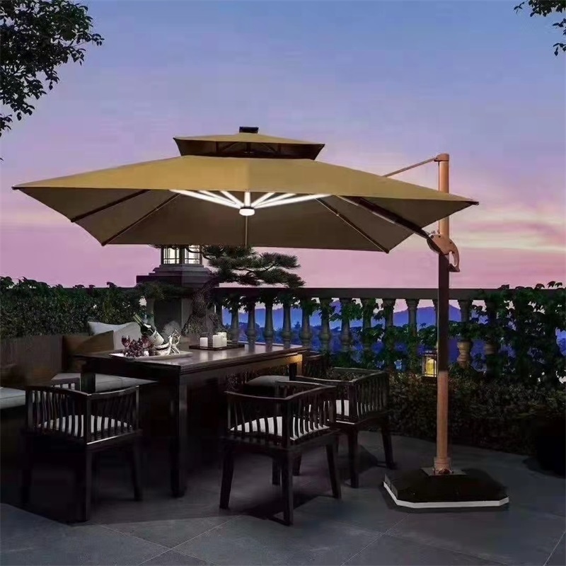 Patio Umbrella Easy to Open Exterior Sun Shade LED Outdoor Cafe Parasols Solar Light Umbrella