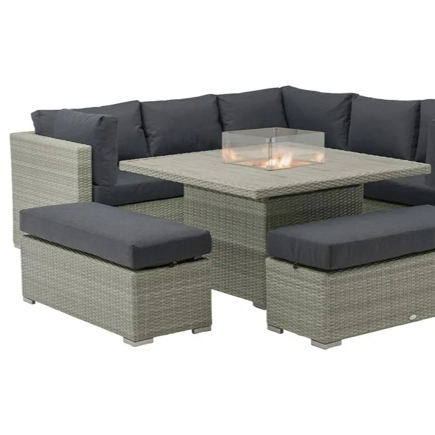 Kingscote Cloud Rattan Corner Sofa With Square Firepit Table And 2 Benches Modular Sofa Sectional