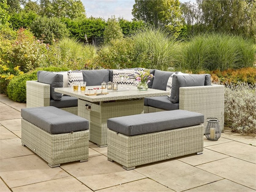 Kingscote Cloud Rattan Corner Sofa With Square Firepit Table And 2 Benches Modular Sofa Sectional