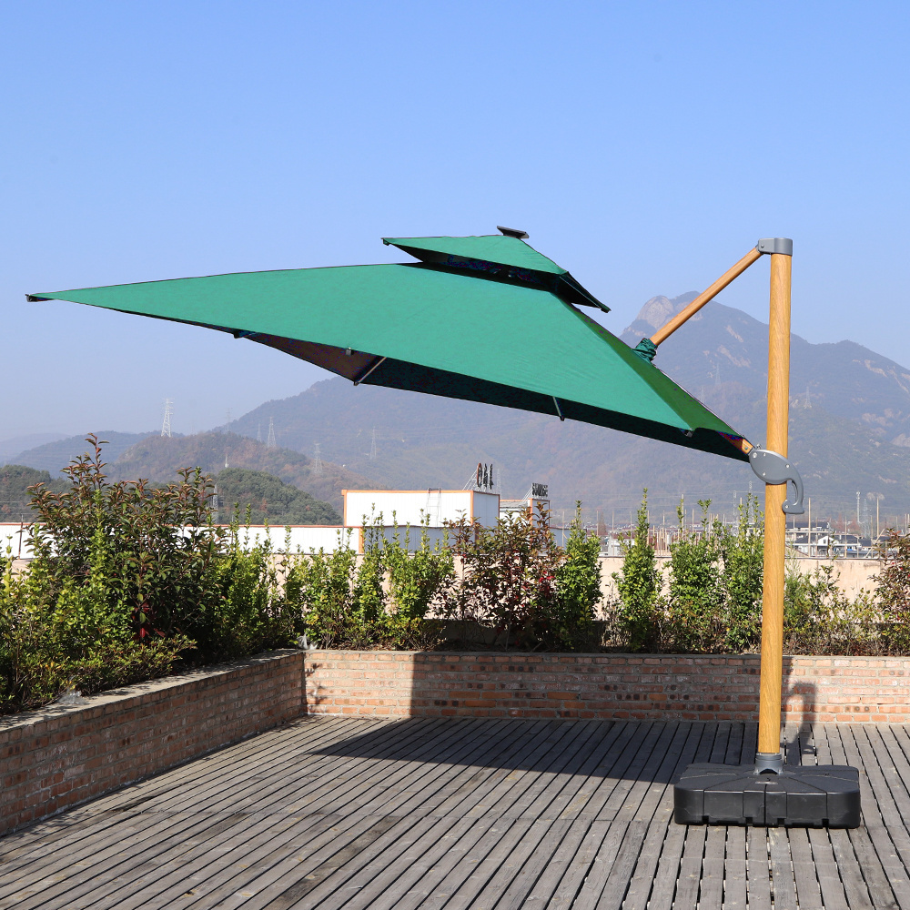 10 feet durable garden double top roman cantilever umbrella with solar power led lights