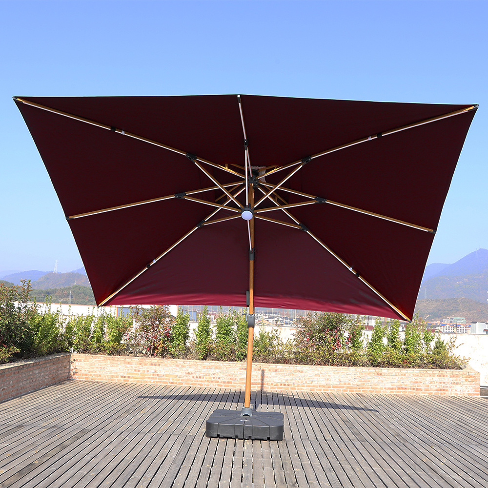 Aluminum pole material and aluminum 360 degree hanging cantilever offset patio roman umbrella base