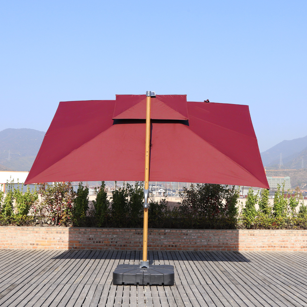 Aluminum pole material and aluminum 360 degree hanging cantilever offset patio roman umbrella base