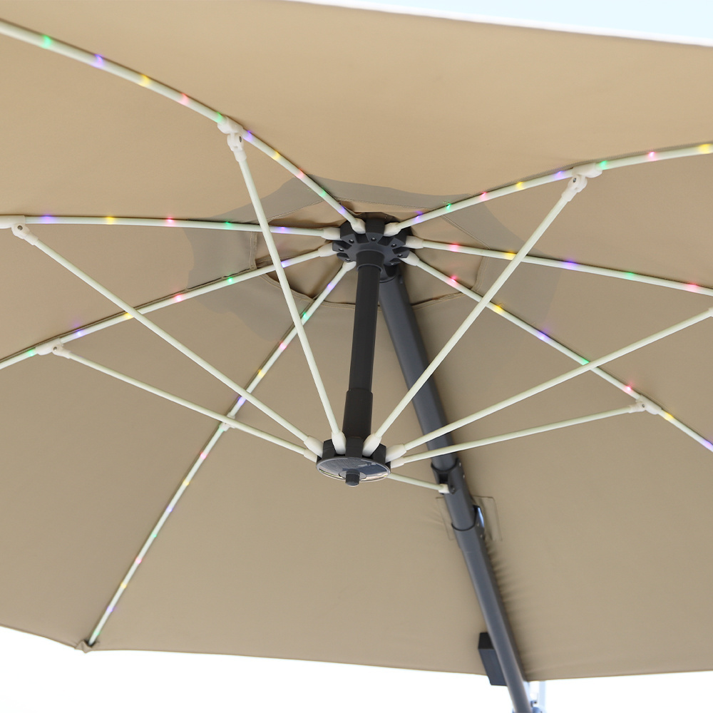 3m solar powered led outdoor cantilever hanging  Cafe parasol stand 360 rotation roma umbrella