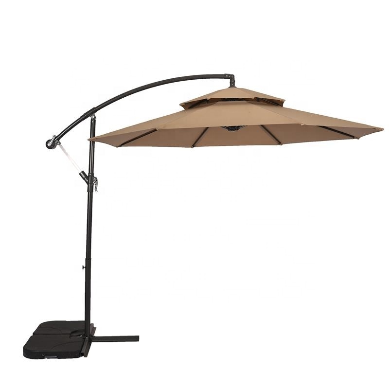 Double Roof Brown Waterproof Recycle Durable Patio Parasol Banana Umbrella for Outdoor Use