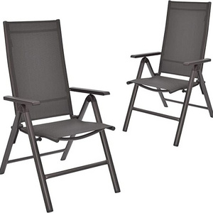 Set of 2 Patio Chairs Folding Lawn Chairs 2 Pack Outdoor Sling Chairs 7 Level Adjustable Backrest Aluminum Frame