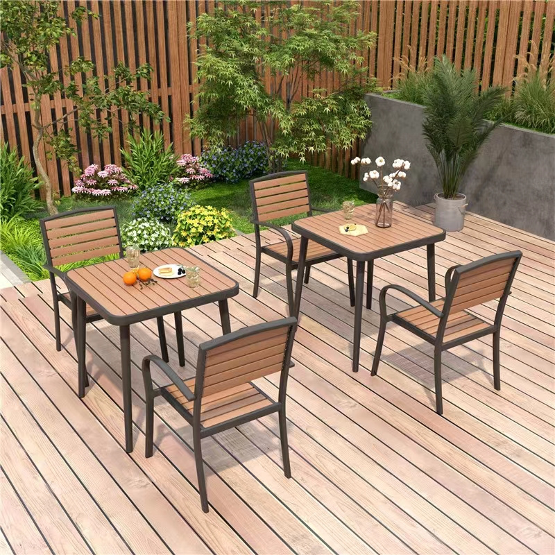 Factory whose Wood slats outdoor chairs and table Aluminum table plastic