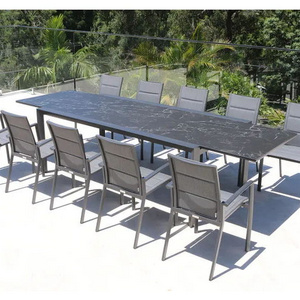 Luxury Extension Furniture Sets Aluminium Frame Ceramic Top Extendable Top with Chairs Set Outdoor Table