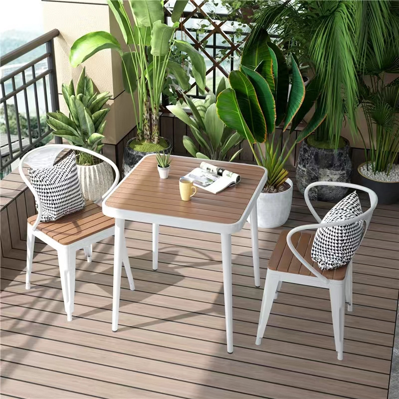 Hot sell Aluminum table plastic wood slats outdoor chairs and table