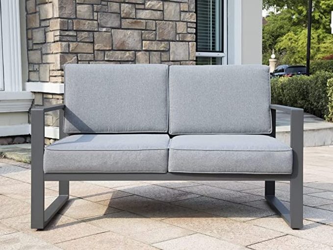 Patio Furniture Aluminum Outdoor Loveseat, All-Weather Patio Sofa Modern Metal  Chair with Removable, Water-Resistant Cushion