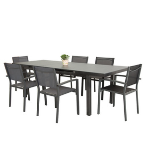 Customized Made In China Modern Dining Table Extension Table And 6 Chairs Set Glass Table Top Easy To Clean Outdoor