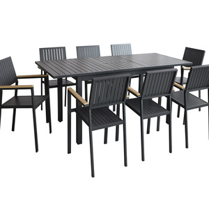 Patio Furniture Aluminium 9 Piece Dining Setting Extendable Table and Stacking Chairs Black