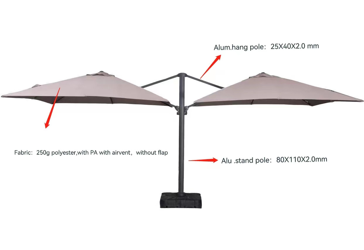 Aluminum Large Sunshade Outdoor Double Canopy Two Heads Patio Umbrella Strong Double parasol