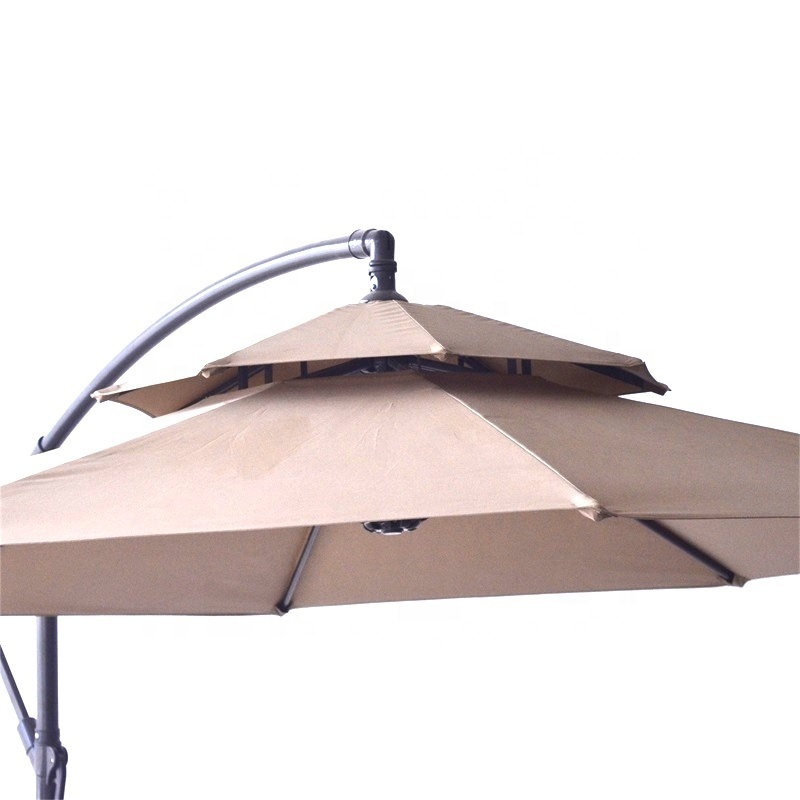 Double Roof Brown Waterproof Recycle Durable Patio Parasol Banana Umbrella for Outdoor Use