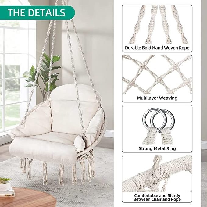 Wholesale Supplier Hammock Swing Chair Hanging Macrame Rope Hammock Chair with W/O Metal Stand