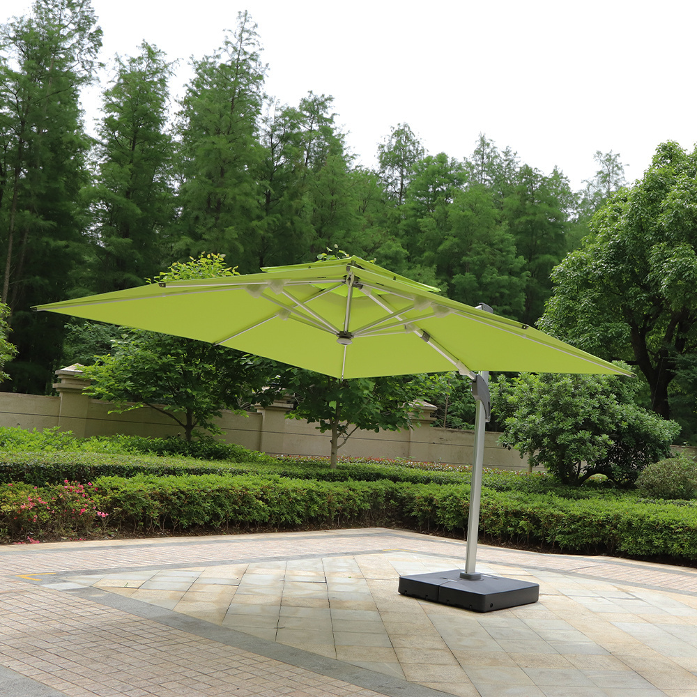 Square Cantilever Umbrella 360 Degree Rotation Offset Patio Umbrella with Easy Tilt Lemon Green