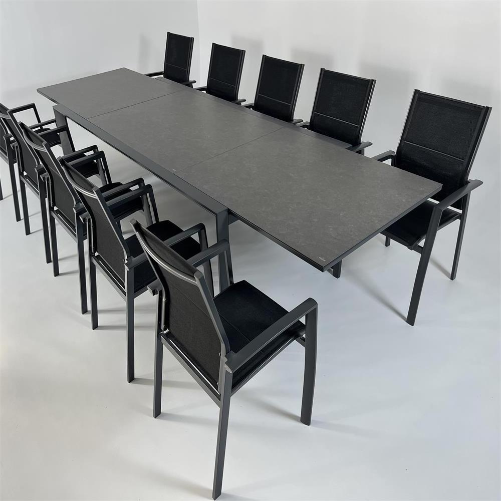 220/340  Extension Aluminium Frame Ceramic Effect Glass Top Extendable Top Dining Table