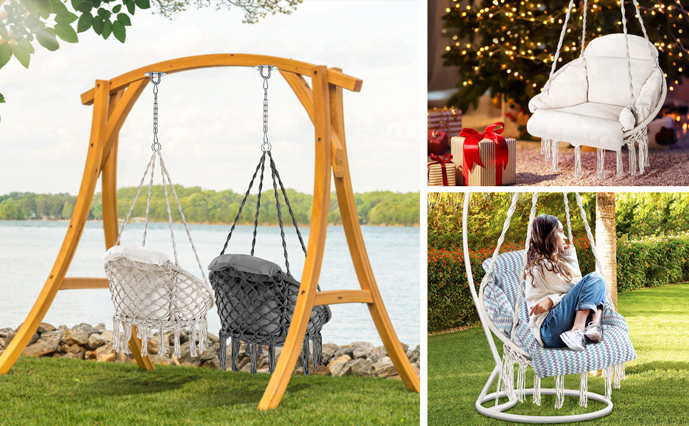 Wholesale Supplier Hammock Swing Chair Hanging Macrame Rope Hammock Chair with W/O Metal Stand