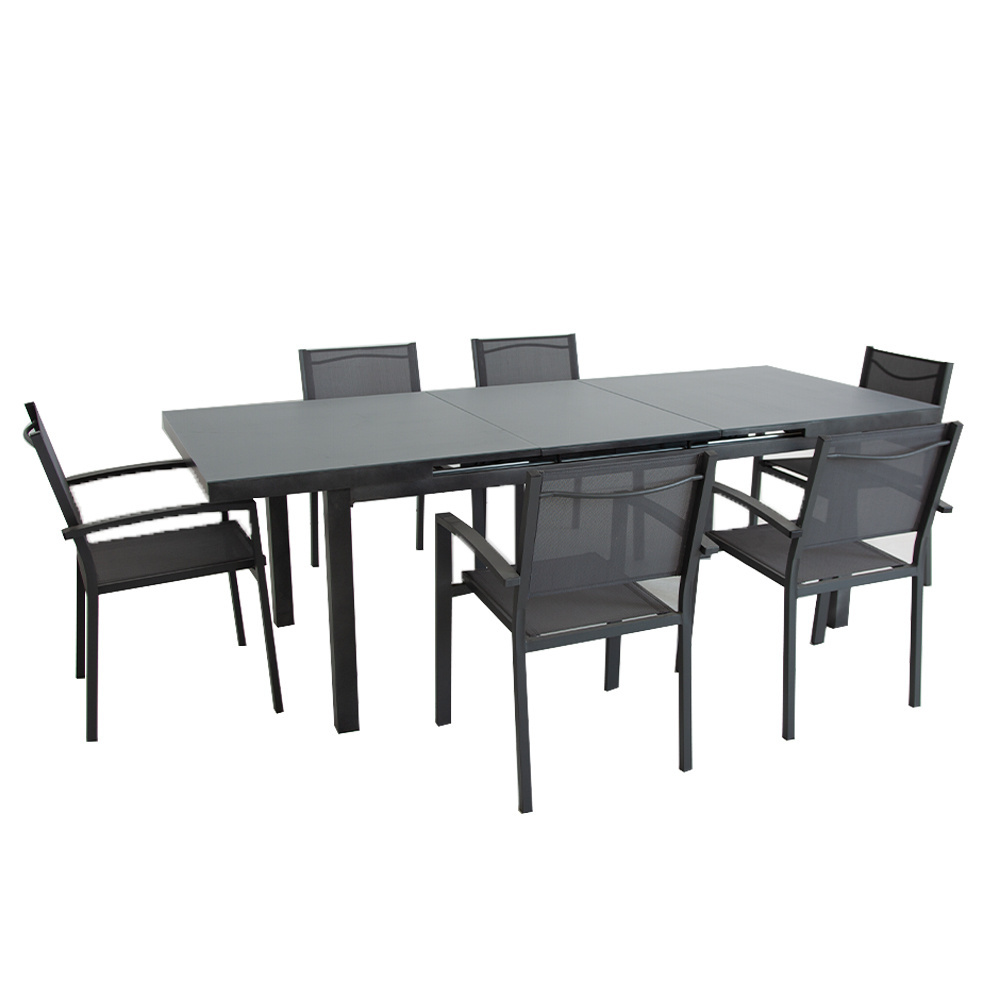 Customized Made In China Modern Dining Table Extension Table And 6 Chairs Set Glass Table Top Easy To Clean Outdoor