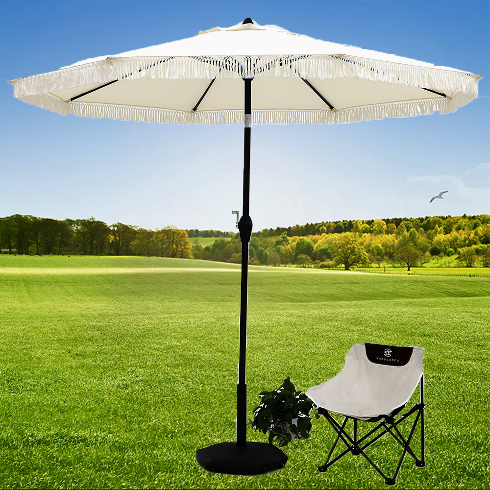 Outdoor Sun Shade White Parasol Beach Garden Umbrella with Tassels New Design Luxury Solid Color