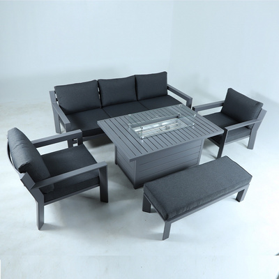 Hotel Furniture Sofa Aluminum Modern Metal Garden Outdoor Furniture Sofa Set with Fire Pit Table