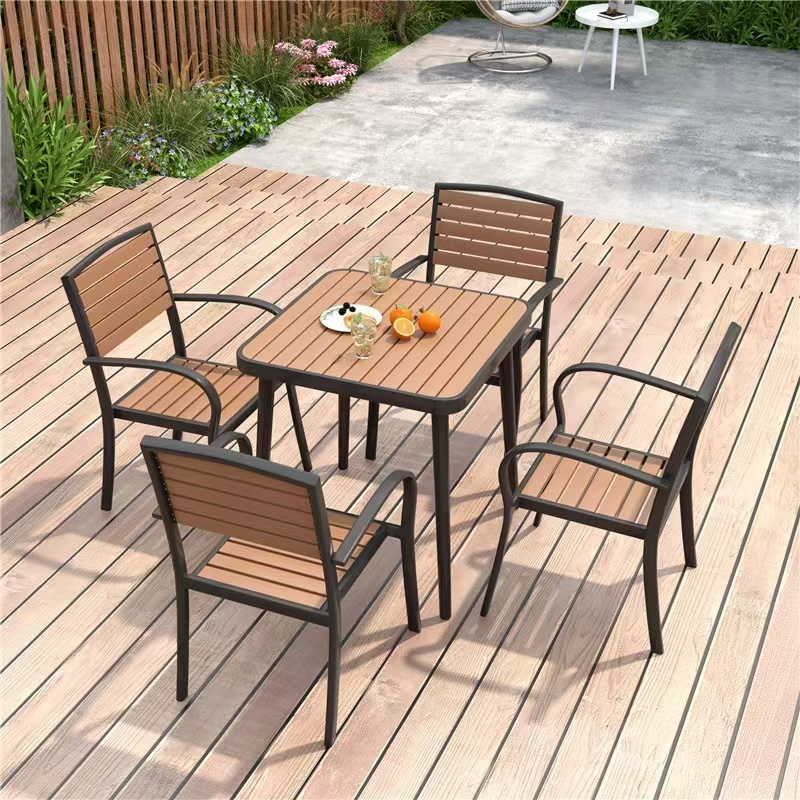 Factory whose Wood slats outdoor chairs and table Aluminum table plastic