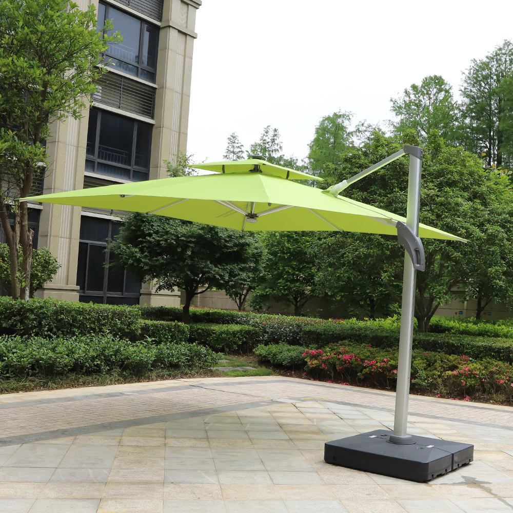 Square Cantilever Umbrella 360 Degree Rotation Offset Patio Umbrella with Easy Tilt Lemon Green