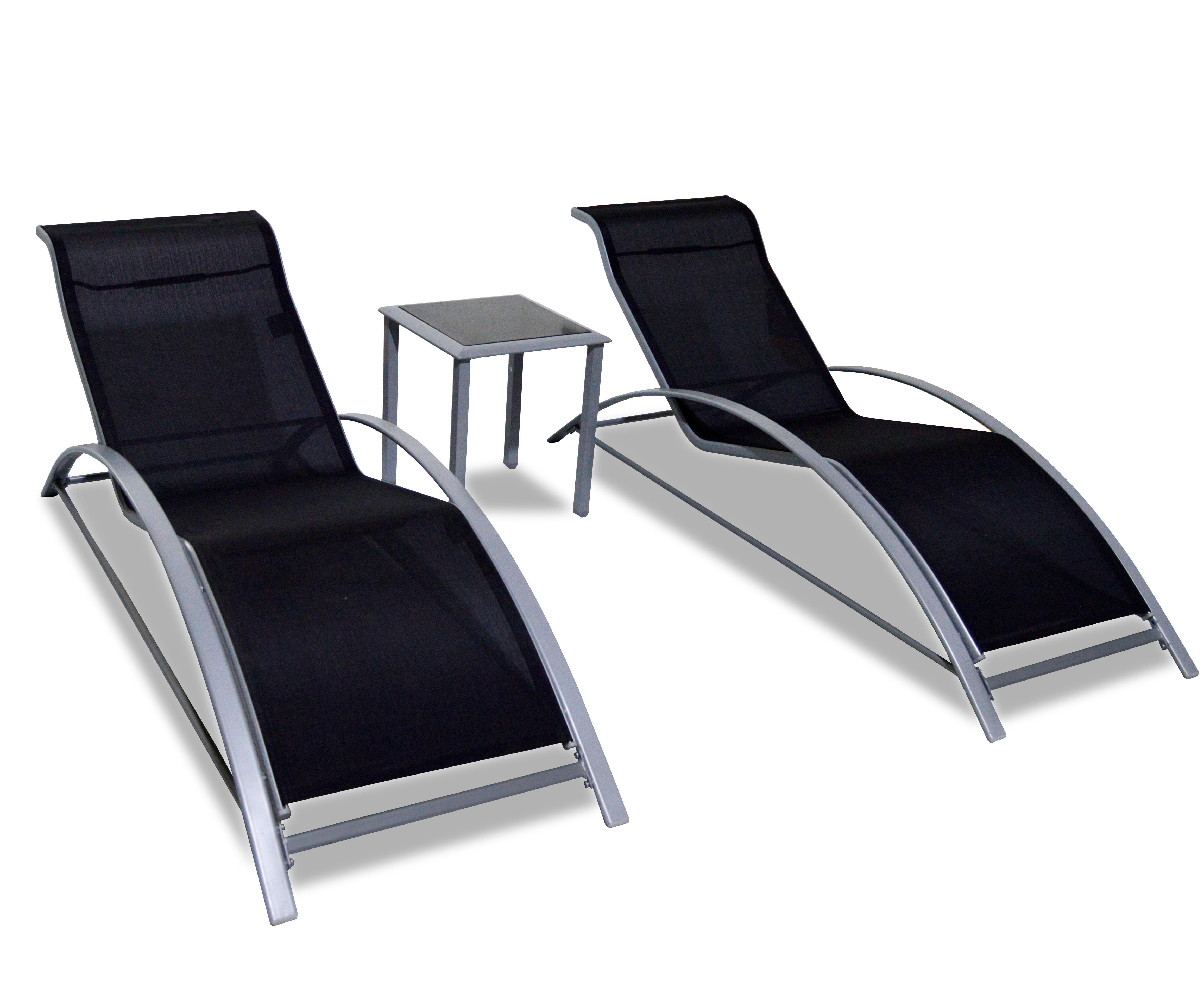 Patio Chaise Lounge Set of 3 Outdoor Lounge Chair Lounger Recliner Chairs with Arm for All Weather, Side Table Included