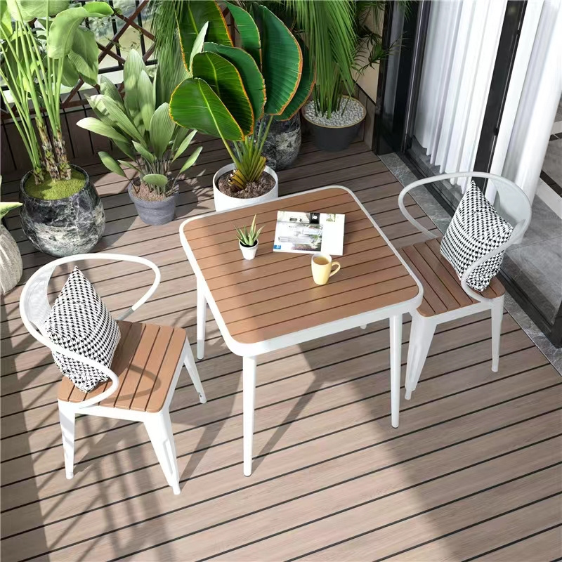 Hot sell Aluminum table plastic wood slats outdoor chairs and table