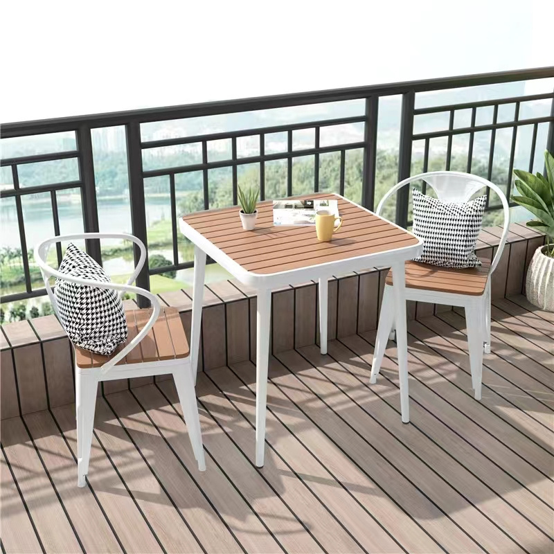 Hot sell Aluminum table plastic wood slats outdoor chairs and table