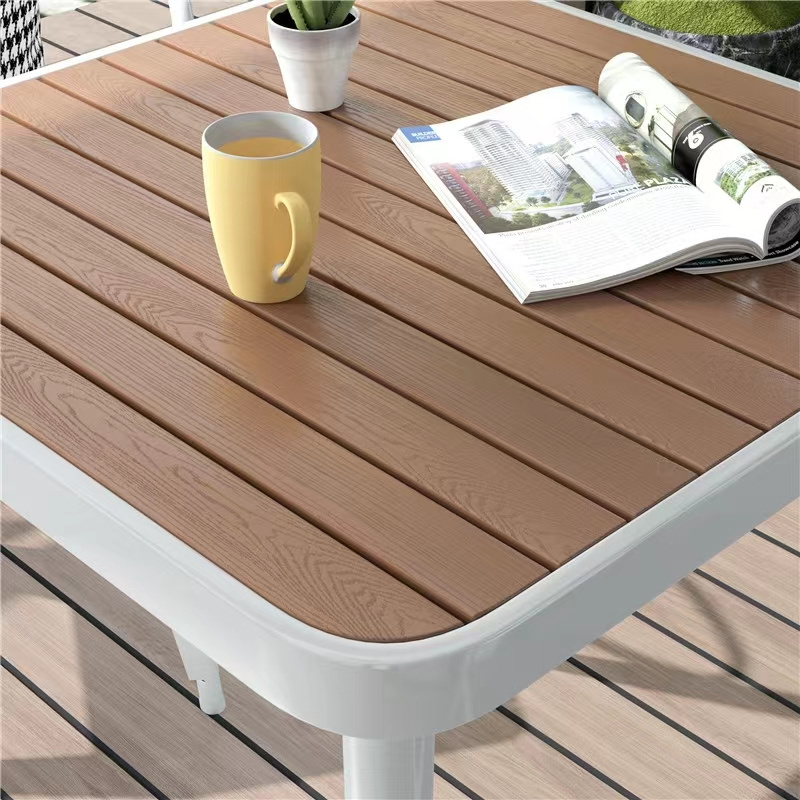 Hot sell Aluminum table plastic wood slats outdoor chairs and table