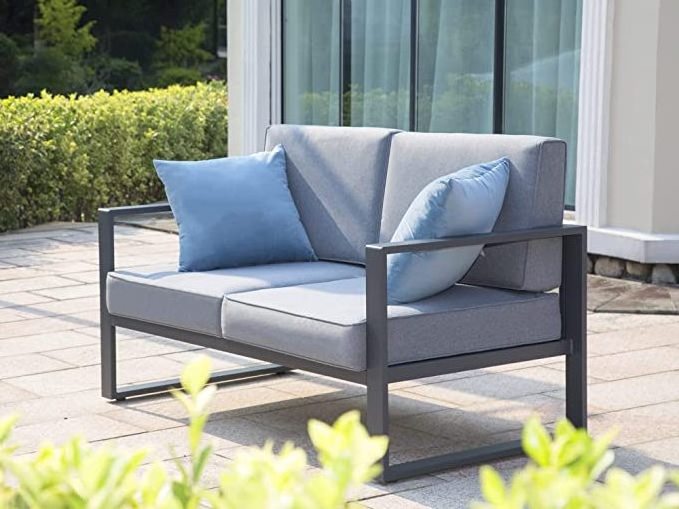 Patio Furniture Aluminum Outdoor Loveseat, All-Weather Patio Sofa Modern Metal  Chair with Removable, Water-Resistant Cushion