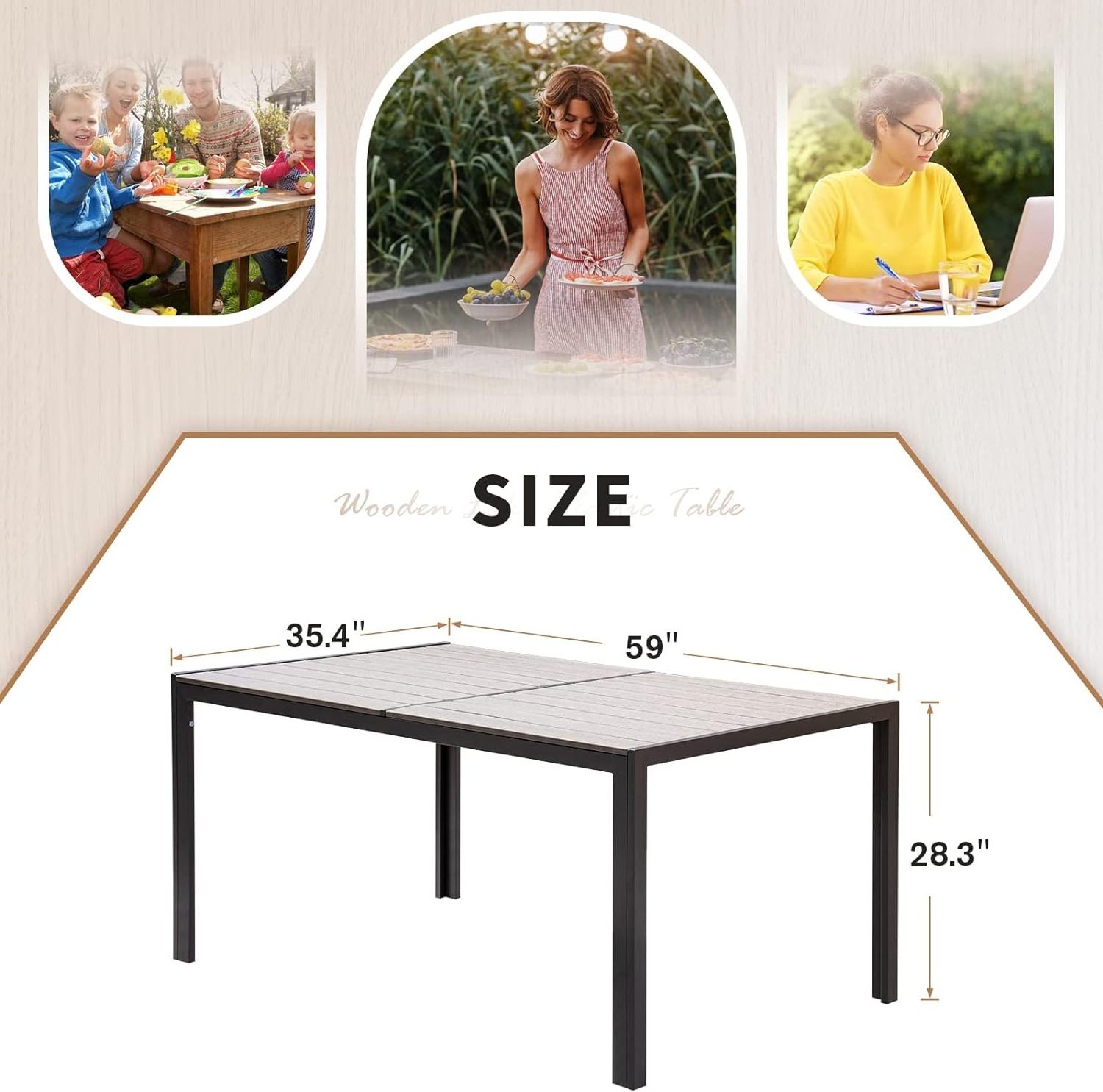 Garden Furniture Outdoor Large Rectangular Metal Table for 6 People  Black Industrial Finish