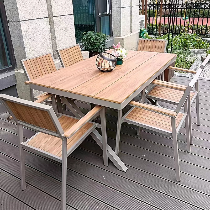 New Design Outdoor Restaurant Furniture Set Wood Plastic Chairs and Tables Outdoor Patio Furniture