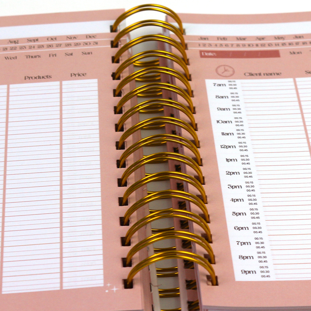 Wholesale handmade Custom Printing A5 Hardcover Gold Spiral 2024 Weekly Daily Planners Notebooks