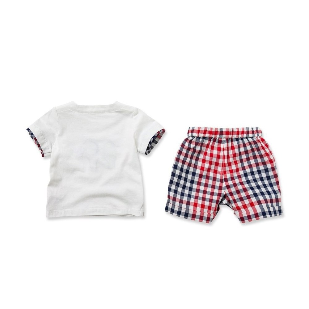 Summer handsome baby grid short sleeve children kids baba suit