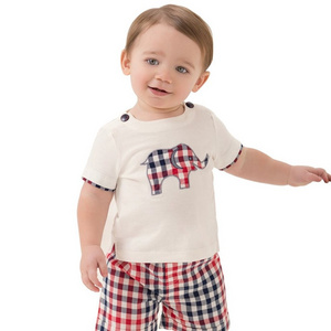 Summer handsome baby grid short sleeve children kids baba suit