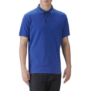 plain blue polo shirt with yellow stripe collar