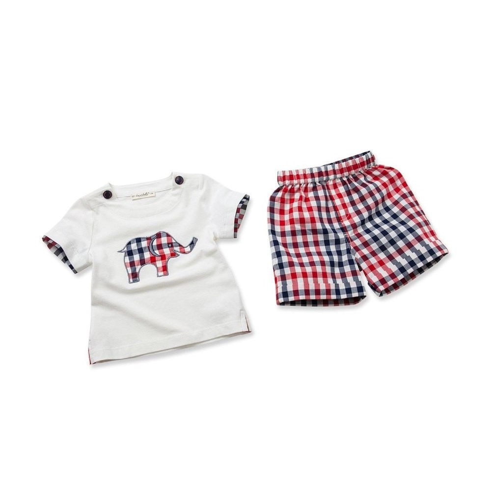 Summer handsome baby grid short sleeve children kids baba suit